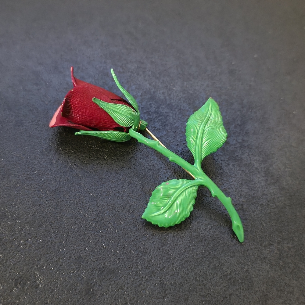 Vintage Enamel Rose Brooch